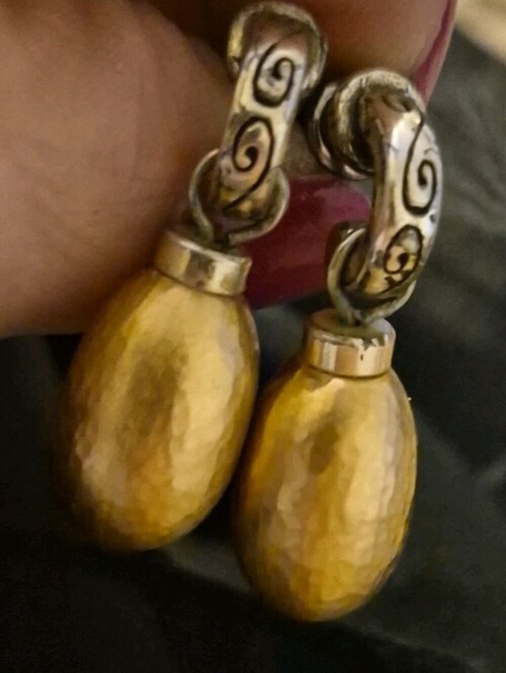 Retired Brighton Gold Drop Earrings mixed metal Matte Hammered Gold egg dangles